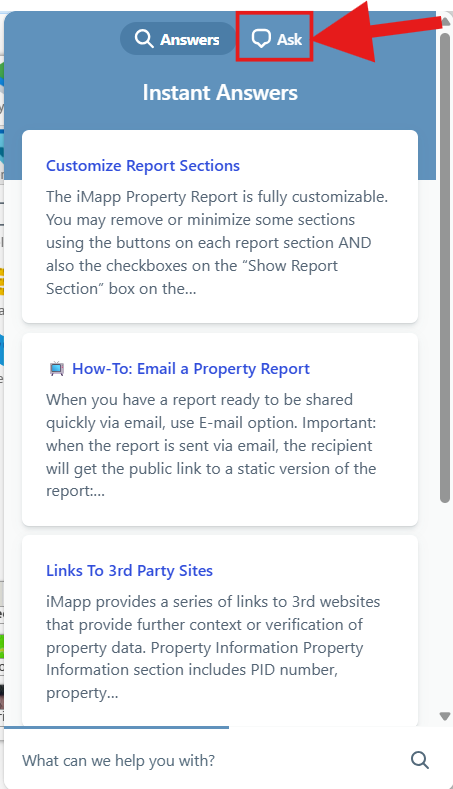 Instant Answers window in iMAPP with the Ask tab highlighted